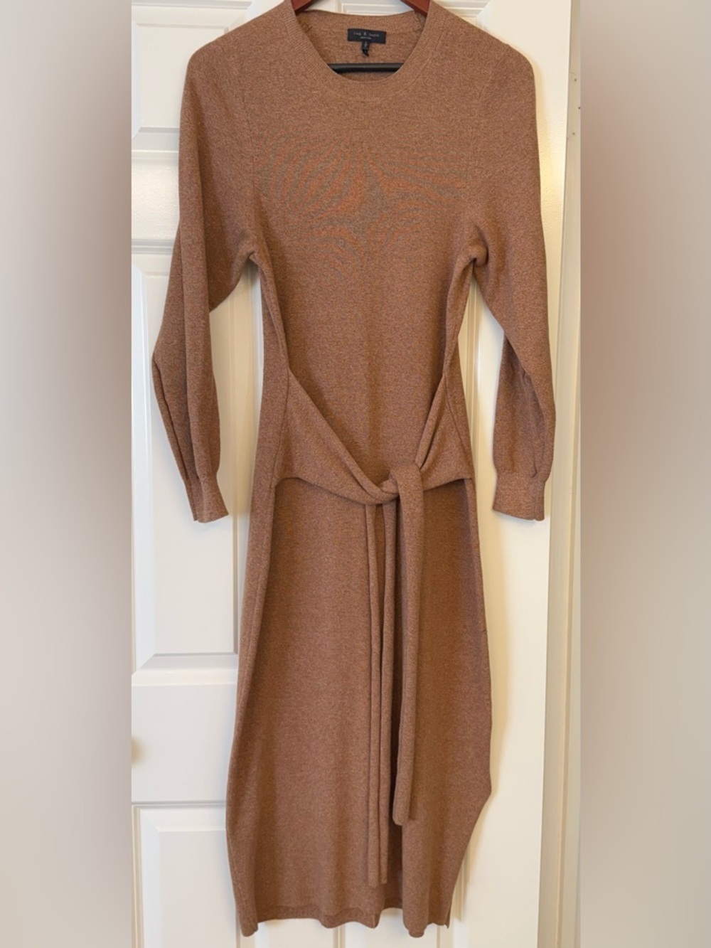 rag & bone Knit Sweater Dress Small Brown Tie Waist Long Sleeve Minimalist Chic